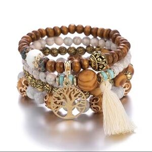 Bohemian Tree of Life Beaded Bracelet Set 4 Pcs